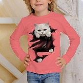 billiga Flickans 3D-djur-Flickor 3D Grafisk Djur Katt T-shirt Långärmad Vår Höst Mode Grundläggande Barn 4-12 år Rund hals Utomhus Ledigt Dagligen Normal