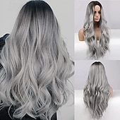 economico Parrucche trendy sintetiche-parrucca parrucche sintetiche lunghe per donne parrucche per capelli ondulati naturali parte centrale parrucche resistenti al calore dall&#039;aspetto naturale