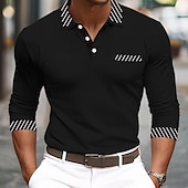 cheap Men&#039;s Classic Polo-Men&#039;s Golf Shirt Pique Polo Shirt Business Casual Turndown Long Sleeve Fashion Basic Solid Color Color Block Patchwork Button Spring &amp;  Fall Regular Fit Black White Burgundy Navy Blue Orange Golf