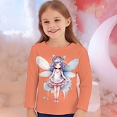 billiga Flickans 3D-tecknad film-Flickor 3D Grafisk Tecknat T-shirt Långärmad Vår Höst Mode Grundläggande Barn 4-12 år Rund hals Utomhus Ledigt Dagligen Normal