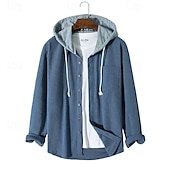 cheap Men&#039;s  Overshirts-Men&#039;s Shirt Waffle Shirt Overshirt Plain Outdoor Street Light Blue Black Blue Green Long Sleeve Hooded Winter Spring &amp;  Fall Clothing Apparel