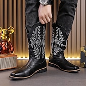 levne Cowboy &amp; Western Boots-pánské černé westernové kovbojské boty – vyšívaný shaft s klasickou špičatou špičkou, vintage styl pro rodeo nebo běžné nošení