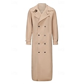cheap Men&#039;s Trench Coat-Men&#039;s Transition Jacket Trench Coat Going out All Seasons Polyester Windproof Outerwear Clothing Apparel Classic Plain Pocket Lapel Double Breasted