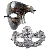 olcso Maszk-Halloween Maszk Velencei maszk Maszk egy boton Párok 2 db Farsangi maszk Fél arc Felnőttek Uniszex Mindszentek napja Farsang Mardi Gras Parti Party estélyi viselet Álarcos mulatság Egyszerű Halloween