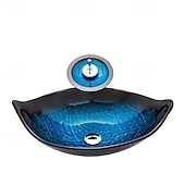 billiga Fristående tvättställ-Badrums sink / Badrumskran / Badrums Monteringssing Nutida - Härdat Glas Rektangulär Vessel Sink