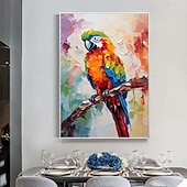 abordables Pinturas de animales-Pintura de loro con espátula grande, pintura al óleo de animales con textura abstracta hecha a mano de gran tamaño, arte de pared, hermosa pintura de pájaros, decoración de pared de sala de estar,