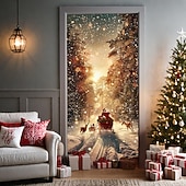 economico Copriporte natalizi-decorazioni natalizie per porte copriporta arazzo per porte castello di Babbo Natale tenda per porte decorazione sfondo striscione per porta d&#039;ingresso fattoria decorazioni per feste forniture per