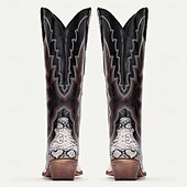 abordables Cowboy et bottes occidentales-bottes de cowboy western pour hommes – similicuir noir avec accents d&#039;imprimé serpent, détails brodés et talon bottier, parfaites pour le rodéo, les événements country et les tenues décontractées