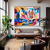 preiswerte Gemälde mit Menschen-handgemachtes farbenfrohes modernes Ölgemälde auf Leinwand, großes handgemaltes abstraktes strukturiertes Personengemälde, Wandkunst, zeitgenössisches minimalistisches Kunstwerk, Wandgemälde für