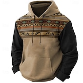 baratos moletons 3d masculinos-Homens Folk Moletom Moletons Moletom Manga Longa Moletom com capuz Com Capuz Étnico Impressão 3D Feriado Streetwear Marron Imprimir Bolso frontal Primavera &amp; Outono Designer