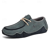 cheap Men&#039;s Slip-ons &amp; Loafers-Men&#039;s Green Casual Faux Leather Loafers with Brown Accents and Hand-Stitched Detailing – Lightweight Slip-On Moccasin Shoes for Outdoor and Everyday Wear