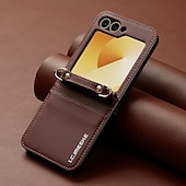 baratos Capa Samsung-telefone Capinha Para Samsung Galaxy Z Flip 7 Z Virar 6 Z Flip 5 Z Flip 4 Z Flip 3 Capa traseira com cordão com pulseira Slot para cartão TPU Metal Couro PU