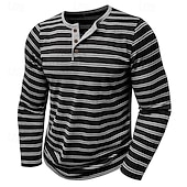 economico Maglietta casual Henley-Per uomo Maglietta con bottoni Maglietta Maglia Henley Camicia a Maniche Lunghe Manica Lunga Henley Primavera &amp; Autunno A righe Moda Designer Essenziale Bottoni Vacanza Streetwear Uscire Nero Bianco