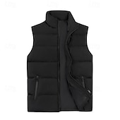 economico Gilet-Per uomo Gilet imbottito Quotidiano Casual Autunno &amp; Inverno Tasca con cerniera Poliestere Confortevole Semplice Cerniera Collo alla coreana Vestibilità regolare Nero Borgogna Cachi Blu scuro Gilet