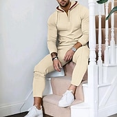 abordables sudaderas basicas-Hombre Sudadera Tracksuit Negro Blanco Azul Real Caqui Gris Con Capucha Plano 2 Piezas Deporte Diario Festivos Ropa de calle Básico Casual Primavera &amp; Otoño Ropa Sudaderas con capucha Sudaderas