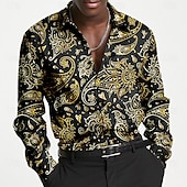 ieftine Cămașă din satin pentru bărbați-Bărbați Cămașă din satin Cămașă de Costum Camașă cu nasturi Imprimeu Paisley Vacanță Îmbrăcăminte de seară de petrecere Violet Galben Manșon Lung Cămăși cu guler Vară Primăvară Îmbrăcăminte Butonul