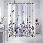 お買い得  シャワーカーテン-フック付きシャワーカーテン 180cm*180cm(70&quot;*70&quot;) ポリエステル 洗える防水バタフライラベンダーパターン バスルームデコ