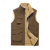 billiga Gilets-Herr Fleeceväst Väst Gilet Dagligen Datum Semester Mode Ledigt Höst vinter Ficka Polyester Håller värmen Bekväm Slät Dragkedja Hög krage Normal Svart Gul Kaki Mörkgrå Väst