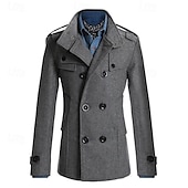 levne Pánský trenčkot-Pánské Polní kabát Peacoat Trenčkot Denní Dovolená Podzim zima Polyester Zahřívací Svrchní oděvy Oblečení Módní Klasické Bez vzoru Kapsy Stojáček Dvouřadé