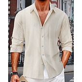 voordelige heren overhemd met knopen-Voor heren Overhemd Zomer overhemd Overhemd met knopen Normaal shirt Strand hemd Zwart Marineblauw blauw Groen Beige Lange mouw Effen Revers Hawaii Feestdagen Jacquard Kleding Modieus Casual