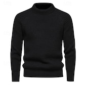 preiswerte Herrenpullover-Herren Pullover Gerippt Stricken Normale Oberteile Strick Schmaler Schnitt Glatt Rundhalsausschnitt Moderne zeitgenössische Arbeit Freizeitskleidung Bekleidung Winter Schwarz Blau M L XL