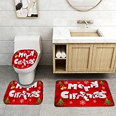 halpa Christmas Bath-3 kpl joulukylpymatot ja -mattosarjat joulun liukumaton vettä imevä kylpymatto, wc-istuimen/kannen kansi, u-muotoinen wc-matto, kodin ovimatot karhun jalanjäljet