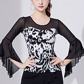 voordelige Latin danskleding-Latijnse dans Top Prints Pure Kleur Gesplitst Dames Prestatie Opleiding 3/4 mouw Hoog Polyester