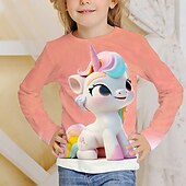 cheap Girl&#039;s 3D Cartoon-Girls&#039; 3D Graphic Unicorn T shirt Tee Long Sleeve Spring Fall Fashion Basic Kids 4-12 Years Crew Neck Outdoor Casual Daily Regular Fit