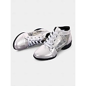 abordables Chaussures de danses latines-chaussures de danse à lacets argentées pour femmes avec empiècements floraux en maille et semelle souple, idéales pour la danse de salon, latine et jazz