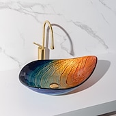 economico Lavabi da appoggio-moderno semplice chiaro luce intaglio yuan tesoro lavabo in vetro temperato con rubinetto a cascata lavabo supporto lavello bwy19-193