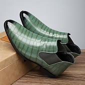 baratos Botas do Chelsea-Botas chelsea masculinas pretas com padrão de crocodilo em couro sintético - elegantes botas de cano curto sem cadarço para uso formal e profissional