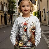 billiga Flickans 3D-djur-Flickor 3D Grafisk Djur Brud T-shirt Långärmad Vår Höst Mode Grundläggande Barn 4-12 år Rund hals Utomhus Ledigt Dagligen Normal