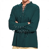 economico Casual da lavoro-Per uomo Camicia camicia di lino Camicia popover Maglietta informale Camicia di cotone Liscio Hawaiano Per eventi Nero Bianco Vino Blu marino Manica lunga Colletto alla coreana Primavera &amp; Autunno
