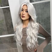 economico Parrucche trendy sintetiche-Parrucche sintetiche Uniformi Costumi di carriera Da principessa Riccio Ondulato Parte di mezzo Taglio scalato A macchina Parrucca 26 pollici Argento Capelli sintetici Per donna Cosplay Feste Di