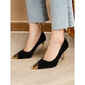 abordables Talons Aiguilles-Escarpins à talons aiguilles en velours beige pour femmes avec bout pointu doré – escarpins de luxe pour fêtes et occasions spéciales