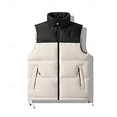 levne Gilety-Pánské Péřová vesta Puffer Vesta Kamizelka Vesta Denní Rande Dovolená Módní Na běžné nošení Podzim zima Slátanina Kapsy Polyester Zahřívací Pohodlné Barevné bloky Zip Stojáček Běžný Černá Vodní modr
