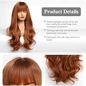 cheap Synthetic Trendy Wigs-Wig with Bangs for Women  Long Wavy Hair Wig Wig Curly Wavy Synthetic Wigs for Girls Daily Party Use