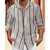 economico camicia da uomo con bottoni-Per uomo Camicia Camicia Estiva Camicia casual Camicia da Spiaggia Camicia con Bottoni Camicie a righe Giallo Marrone chiaro Blu Verde Kaki Manica Lunga A righe Bavero Vacanza Camicia hawaiana