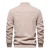 abordables chaqueta deportiva-Hombre Chaqueta tipo gofre Chaqueta casual Casual Diario Sexy Primavera &amp; Otoño Color sólido/liso Casual Cuello Mao Regular Albaricoque Negro Verde Claro Caqui Verde Ejército Chaquetas