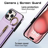 お買い得  iPhone用ケース-電話 ケース 用途 iPhone 16 Pro Max プラス iPhone 15 プロマックスプラス iPhone 14 13 12 11 Pro Max Plus Mini SE バックカバー スタンド付き バンカーリング ジッパ－ レトロ風 TPU PUレザー