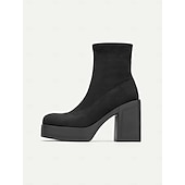 baratos Botas de tornozelo-Mulheres Botas Botas com salto Sapatos de camurça Escritório Trabalho Diário Botas Botas Tornozelo Ziper Salto Robusto Ponta Redonda Moda Camurça Mocassim Preto