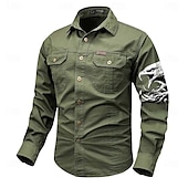 abordables camisas occidentales de los hombres-Hombre Águila Camisas de trabajo camisa occidental Camisa cargo Manga Larga Casual Táctico Deporte Noche Invierno Primavera &amp; Otoño Cuello Vuelto Estampado Gris oscuro Negro Blanco Verde Ejército Rojo