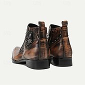 cheap Premium Leather Boots-Men&#039;s Premium Cowhide Leather Motorcycle Boots with Studded Design, Brown Gradient Finish, and Metallic Detailing – Perfect for Biker Style and Casual Outfits
