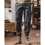 economico Pantaloni cargo-Per uomo Pantaloni cargo Pantaloni A cordoncino Vita elastica Multi tasca Liscio Indossabile Esterno Giornaliero Campeggio e hiking Di tendenza Classico Nero Verde militare