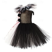 halpa Tyttöjen Halloween-asut-Lapset Tyttöjen Mekko Cosplay mekko Cosplay Custom Yhtenäinen väri Värikäs Hihaton Suoritus Juhla Halloween juhla Silmukka Tilkkutäkki Vintage Goottityyli Halloween Custom Polyesteri Polvipituinen A