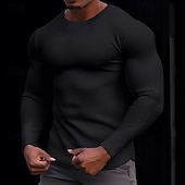 cheap Waffle Knit Tee-Men&#039;s Waffle Shirt T Shirt Tee Top Long Sleeve Shirt Long Sleeve Crew Neck Spring &amp;  Fall Plain Fashion Designer Basic Knitted Vacation Street Going out Dark Brown Dark Grey Black Top Tee for Men