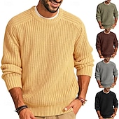 economico maglione pullover da uomo-Per uomo Felpa Pullover Maglione A coste Maglia Top regolari Lavorato a maglia Taglio attillato Liscio Rotonda Contemporaneo moderno Ufficio Da tutti i giorni Abbigliamento Inverno Nero Cachi S M L
