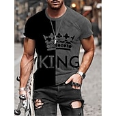 billige T-skjorter med 3D-trykk til herrer-Herre Bokstaver skjøting King T skjorte T-skjorter Kortermet T skjorte 3D-utskrift Crew-hals Skjorte Årgang Elegant og moderne Grunnleggende Avslappet Daglig Svart / Gul Svart / Grå Hvit Klær Store