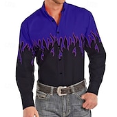 billige vestlige skjorter for menn-Herre Cowboy Western skjorte Skjorte med knapper Cowboyskjorte Langermet Mote Designer Vestlig Daglig Høst vinter Aftæpning Skjorter med krage 3D-utskrift Lomme foran Rød Lilla Brun Grønn Blå + blå