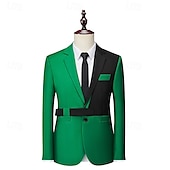 abordables Blazer-Veste blazer pour hommes mode soirée décontractée patchwork blanche/verte noire/blanche noire/verte ajustée à bouton simple
